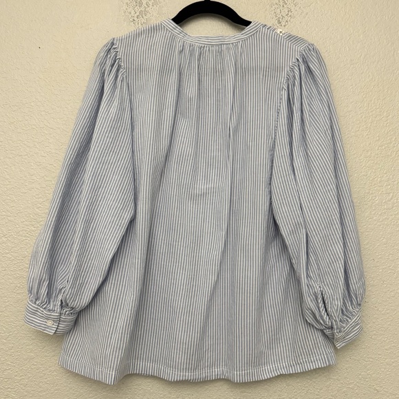 Style & Co Blue Stripe Lace Trim Pintuck Blouse Boho Peasant Top Size XL - Picture 8 of 16